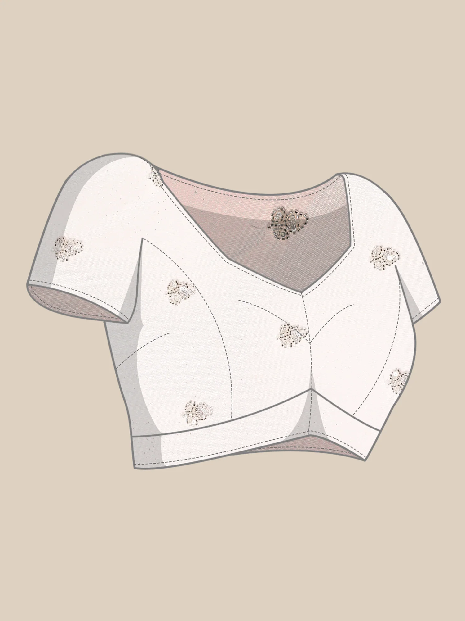 Baby pink net saree with cut Dana hand embroidery - Image 6