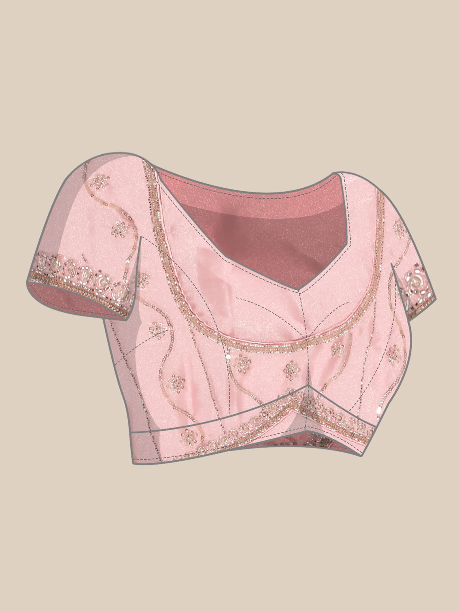 Baby pink satin saree with zardozi hand work - Image 6