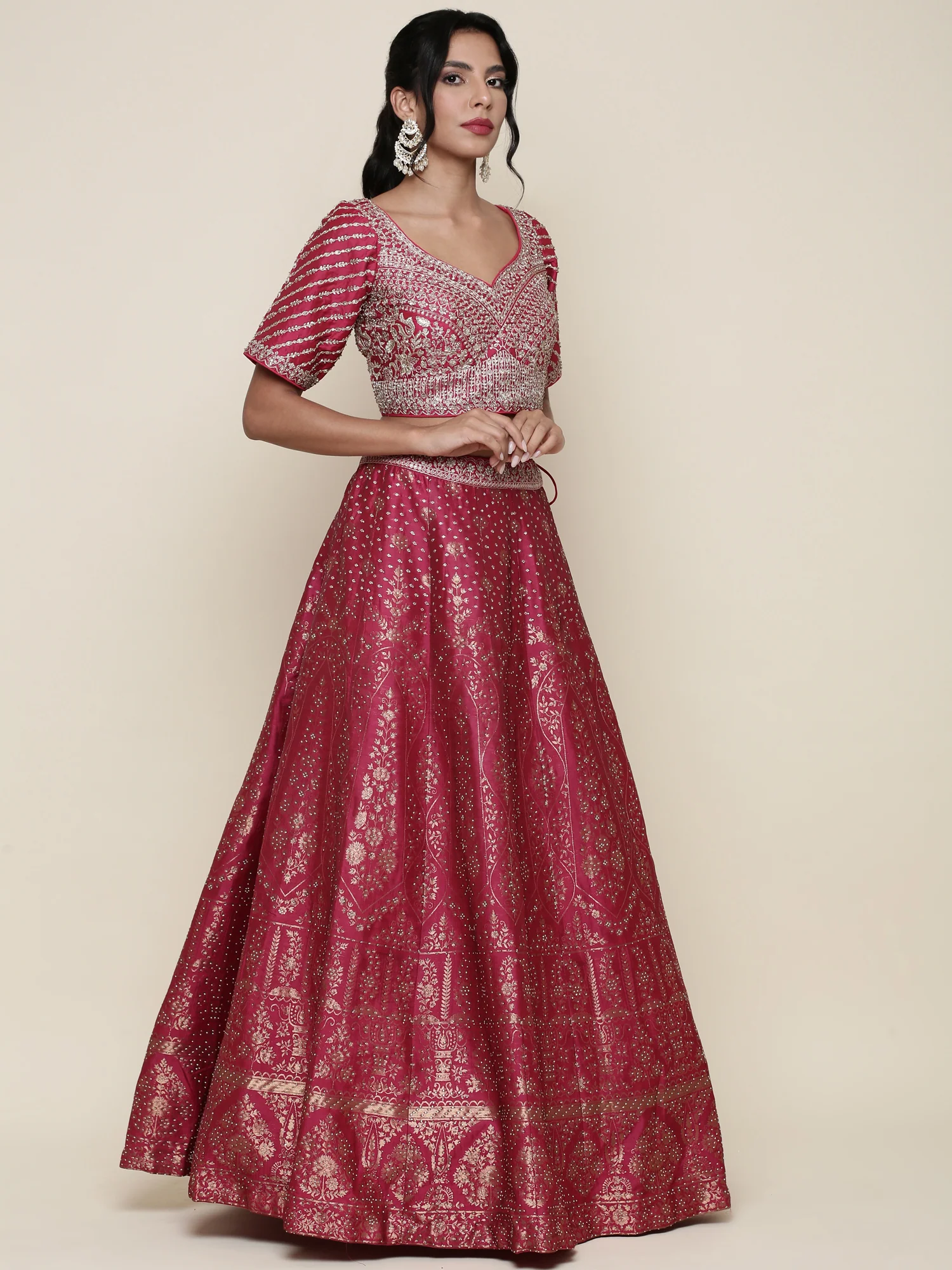 Banaras pink emrboidered Three piece ghagra set - Image 6