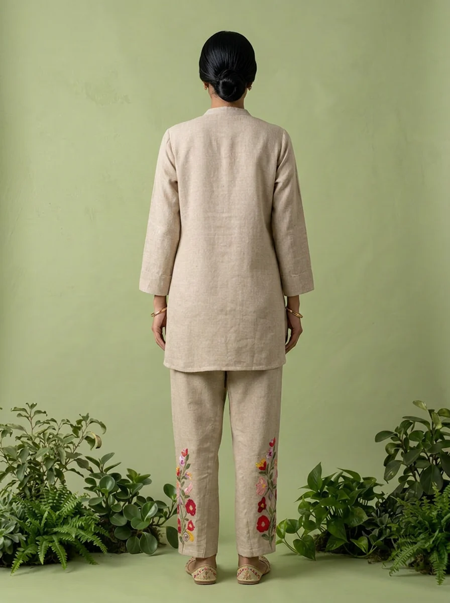 Beige Jute Fabric Two Piece Set - Image 2