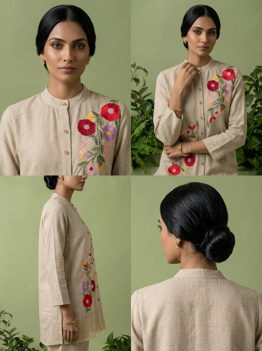 Beige Jute Fabric Two Piece Set - Image 5