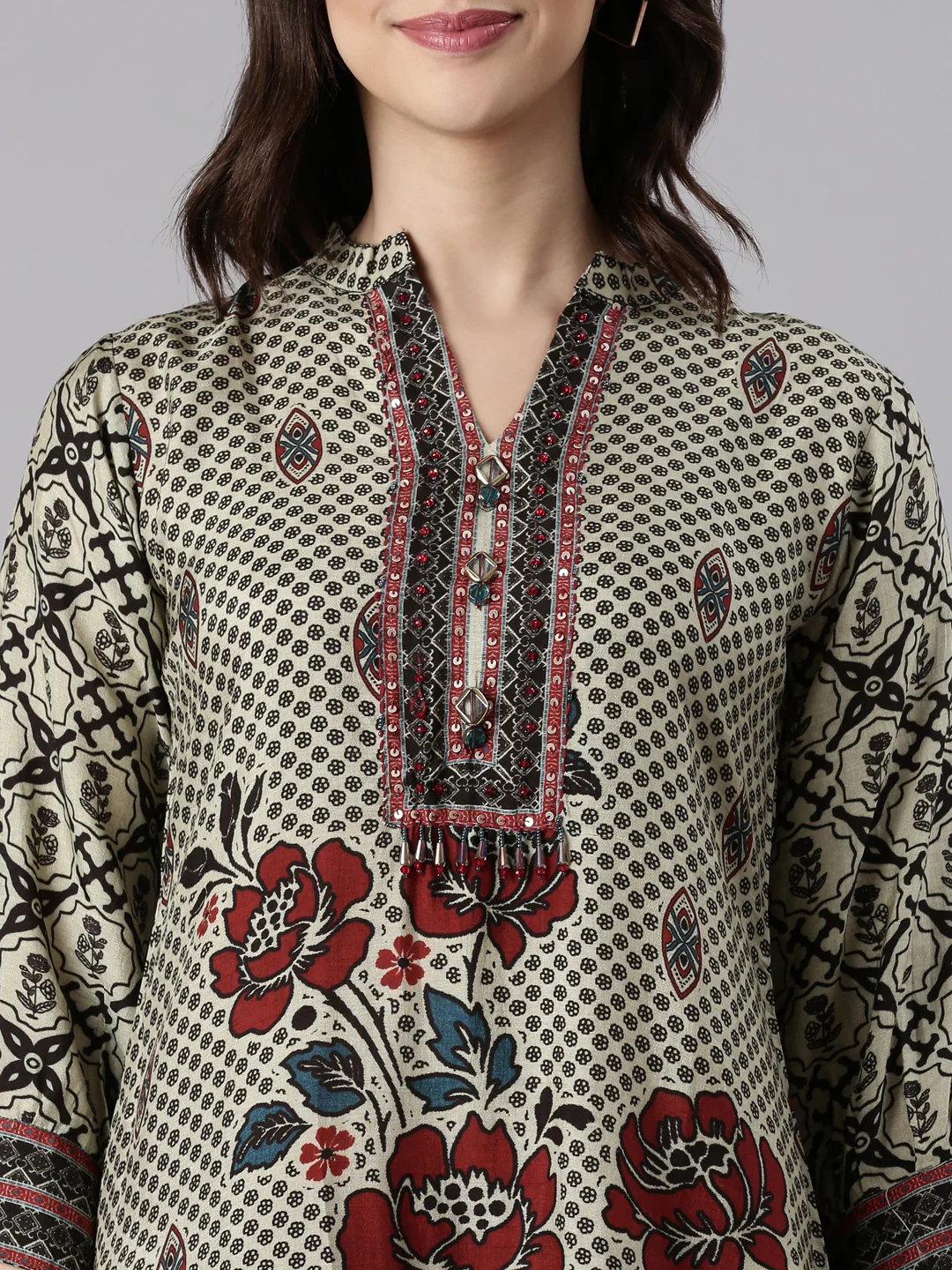 Beige Muslin Printed Two Piece Set - Image 4