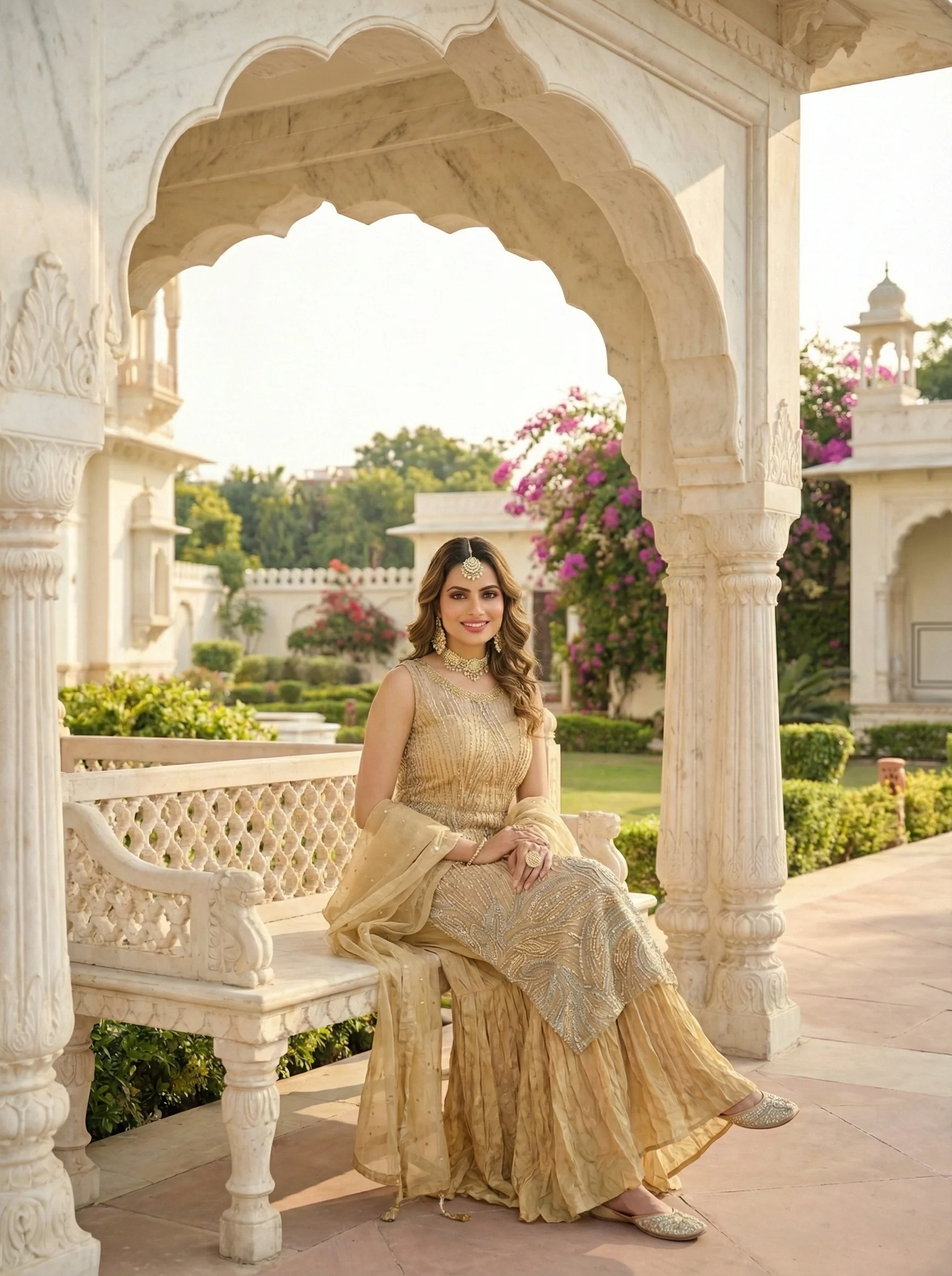 Beige Net Heavy Sequins Three Piece Suit Set - Image 3