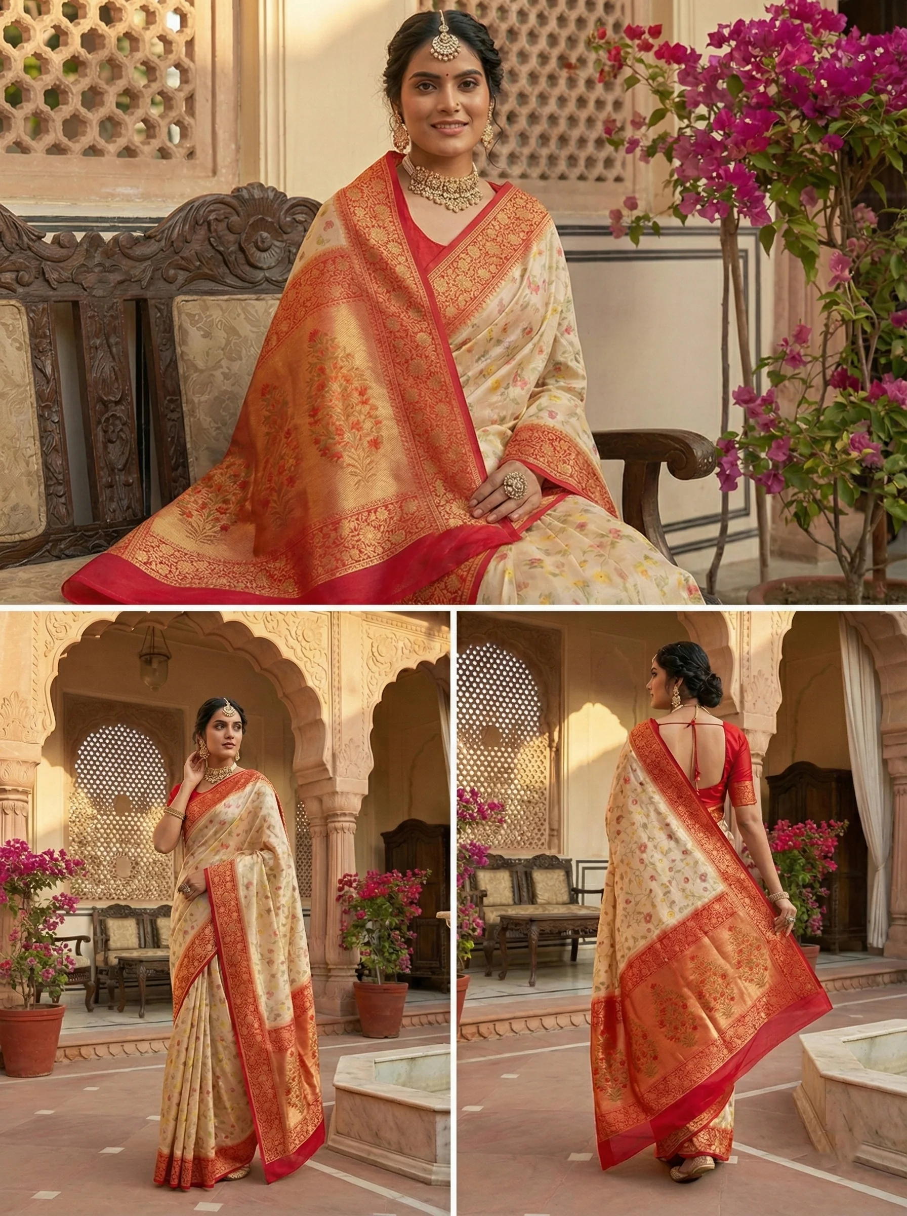 Beige Silk Digital Printed Saree - Image 2