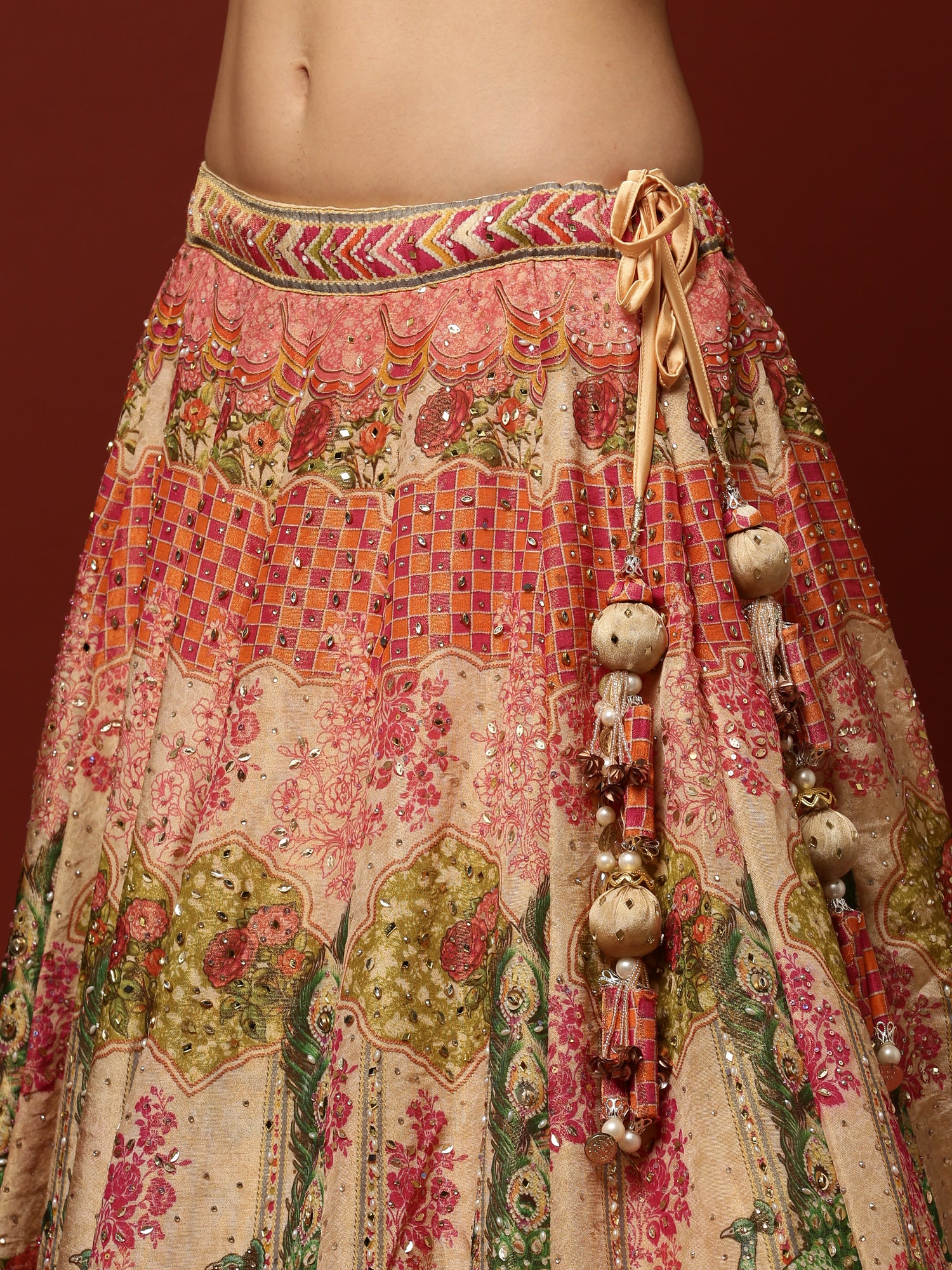 Beige Tissue Ethnic Motifs Ghagra Set - Image 6