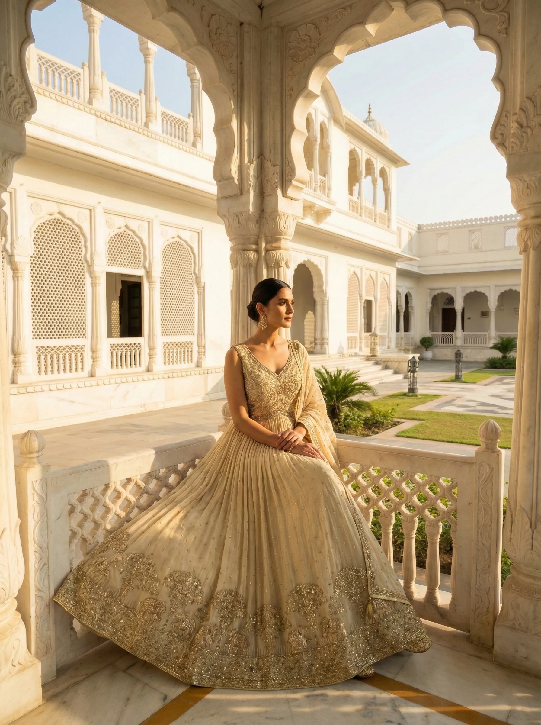 Beige Tissue Heavy Zari Embroidered Anarkali Set - Image 2