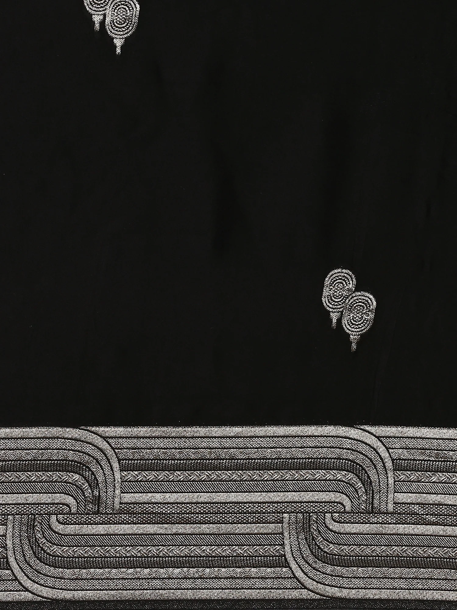 Black Banaras Silk Saree With Silver Zari Motifs & Border - Image 5