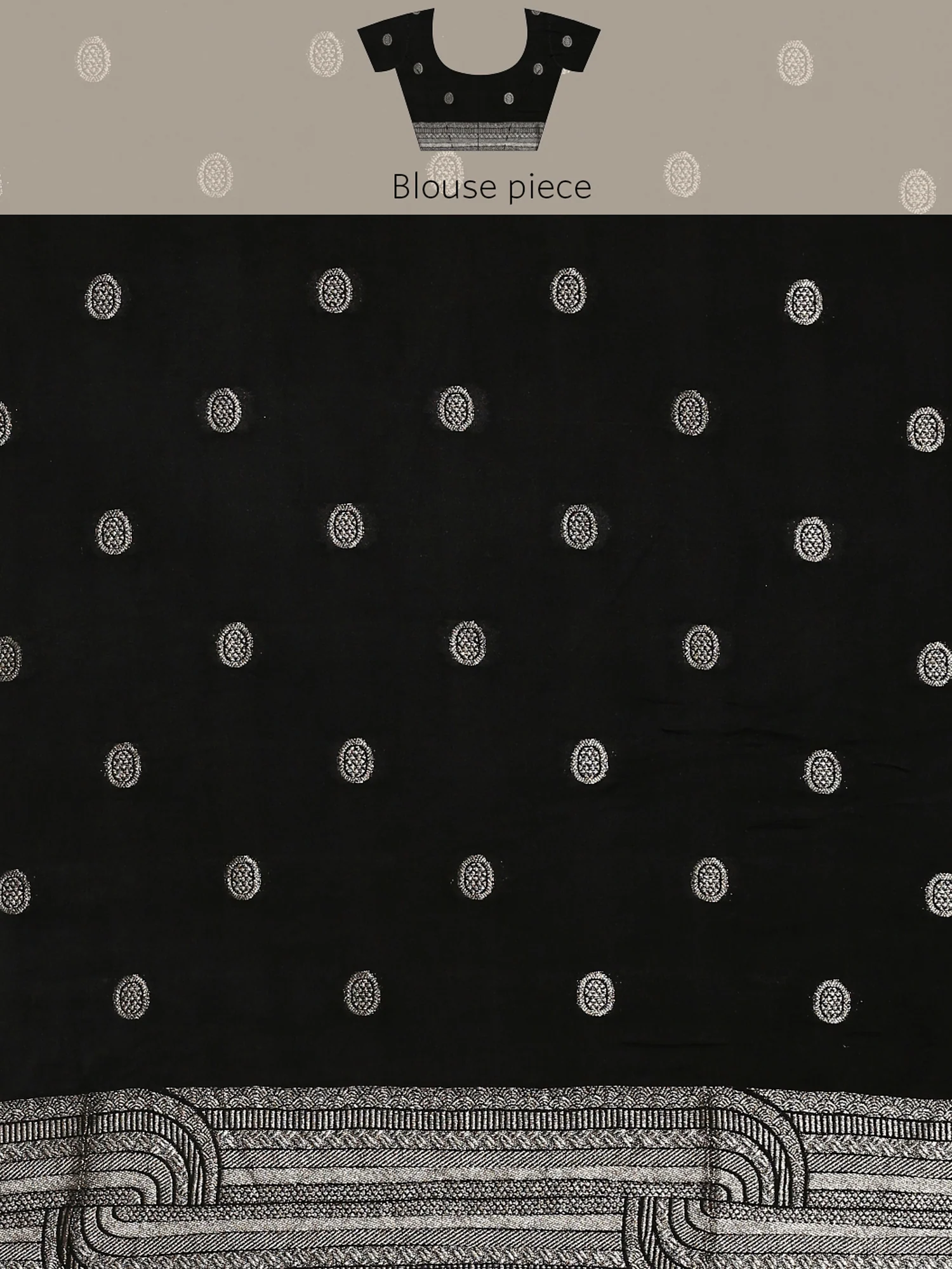 Black Banaras Silk Saree With Silver Zari Motifs & Border - Image 8