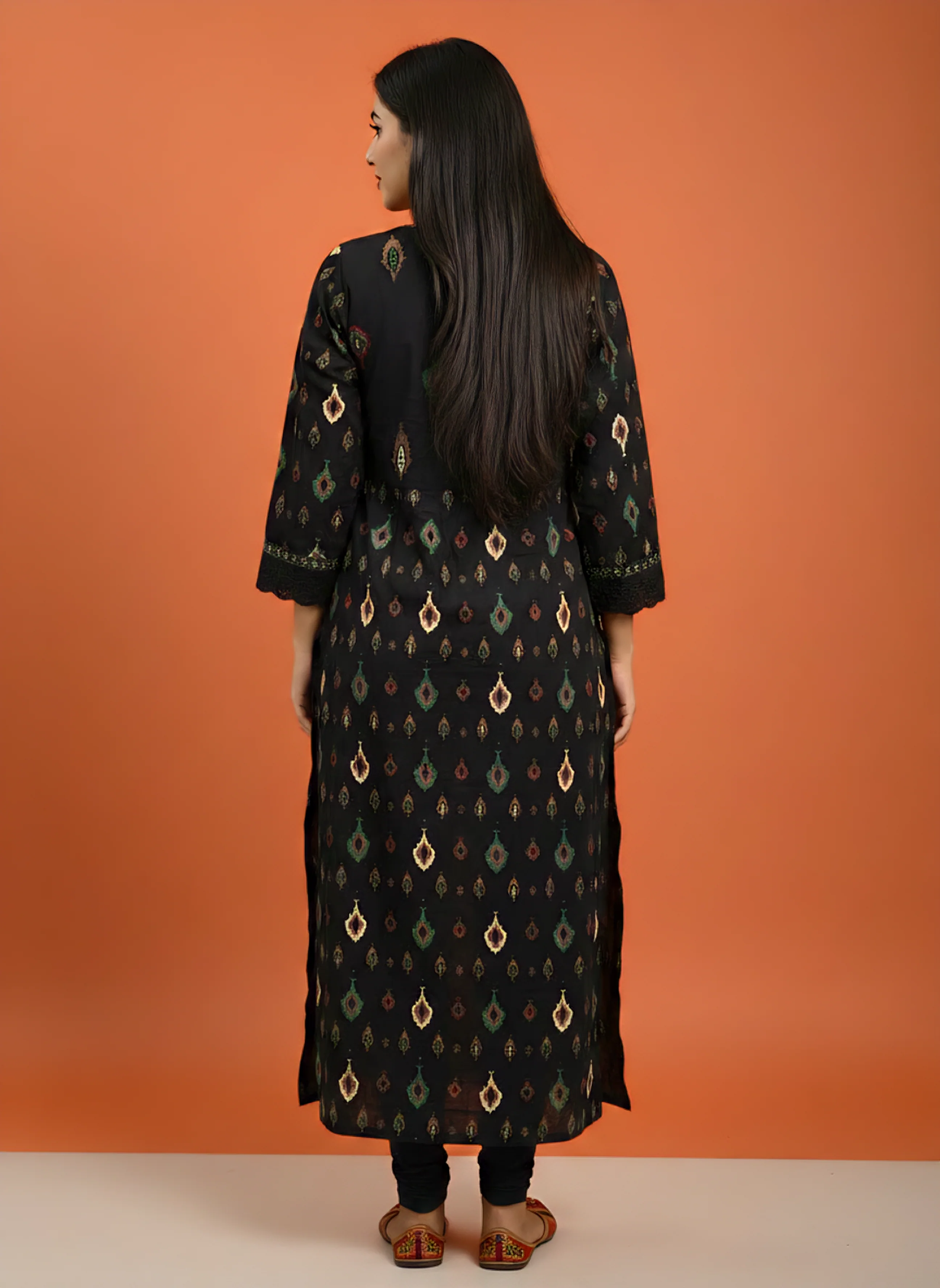 Black Cotton Digital Print Kurta - Image 3