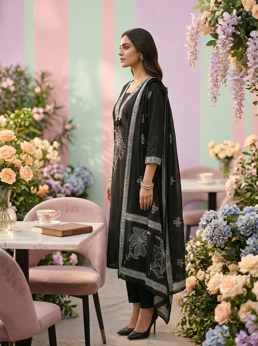 Black Cotton Three Piece Set - Image 4