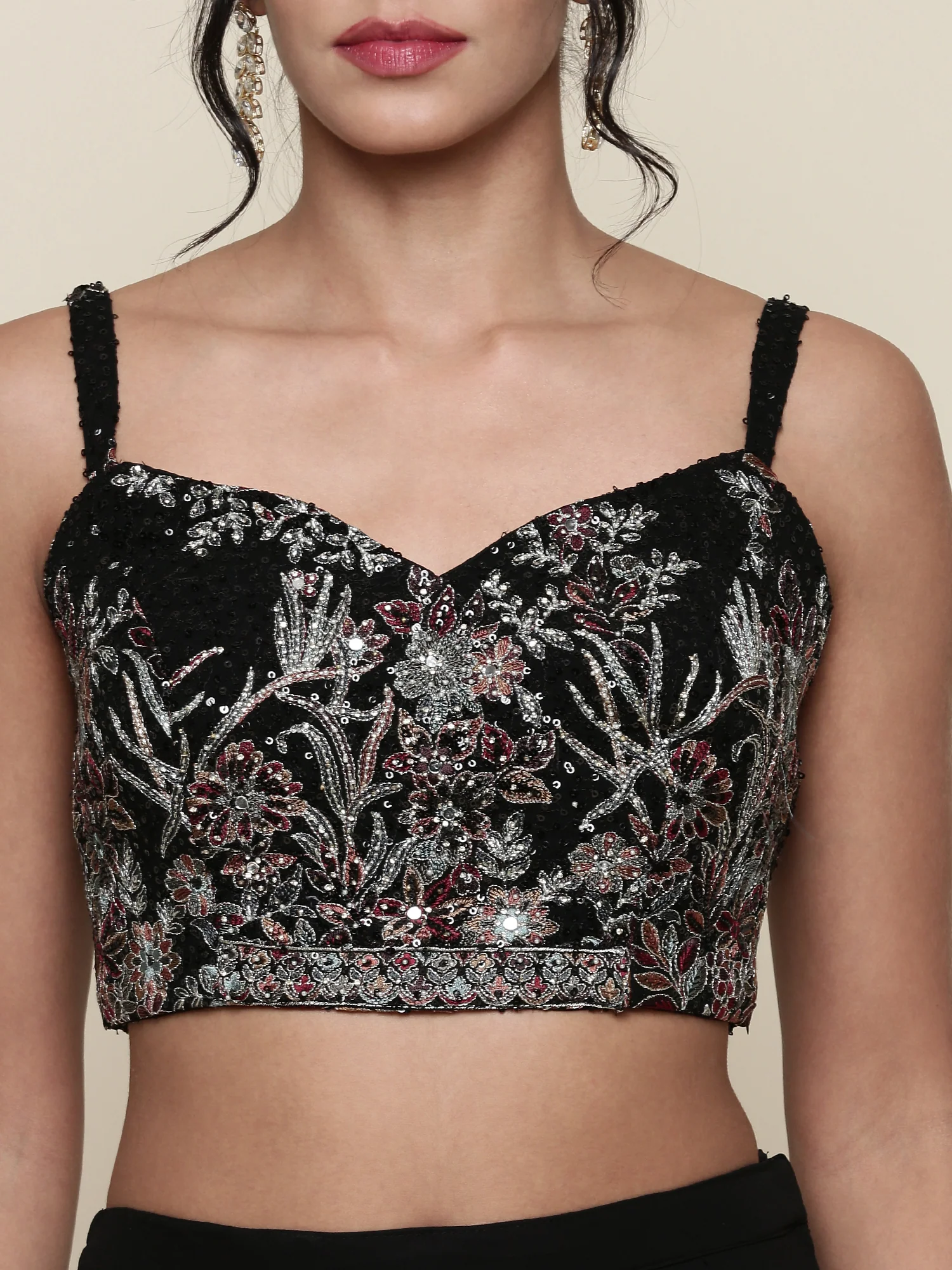 Black georgette embroidered crop top jacket and palazzo set - Image 4