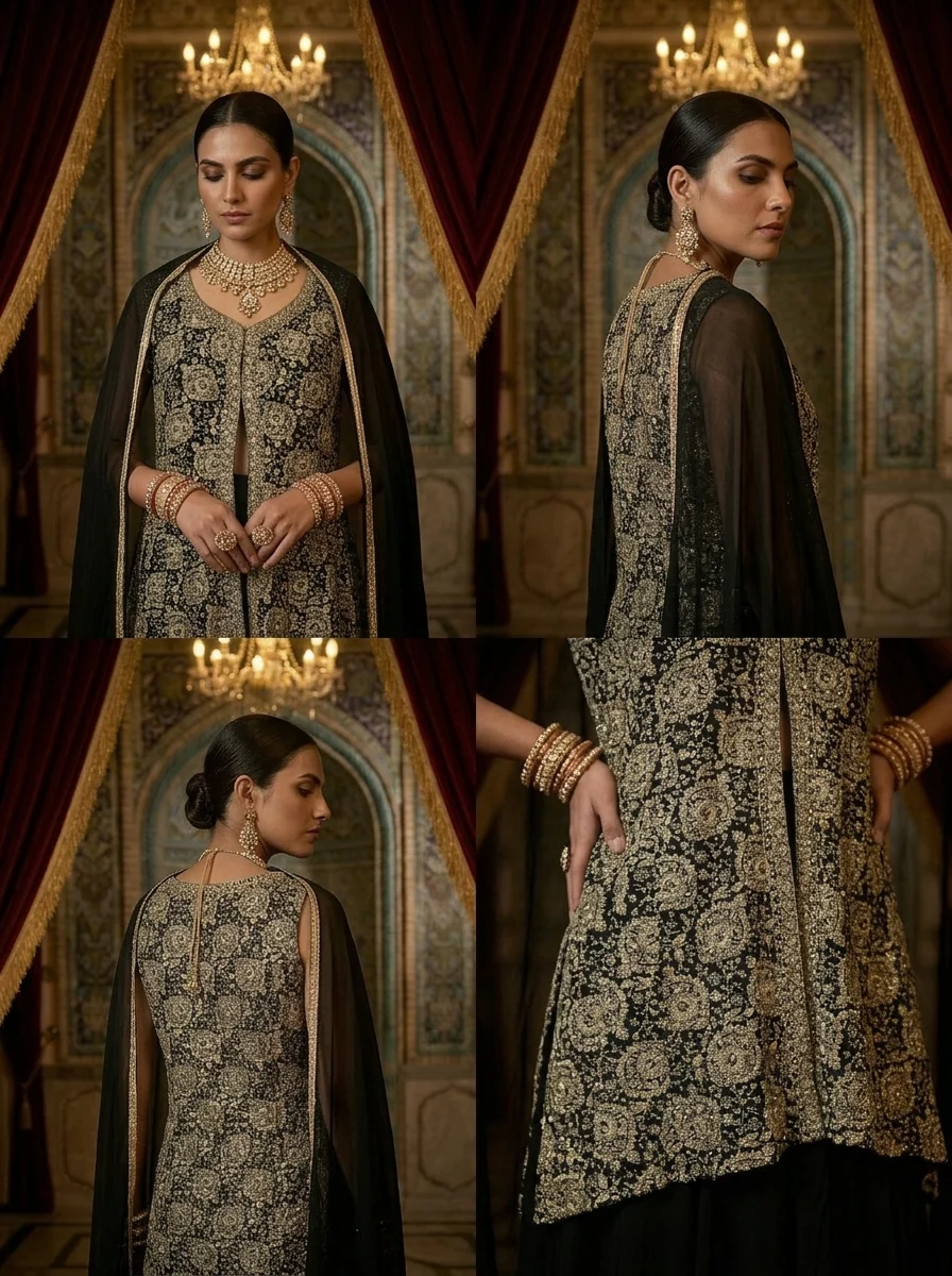 Black Georgette Heavy Embroidery Three Piece Set - Image 3