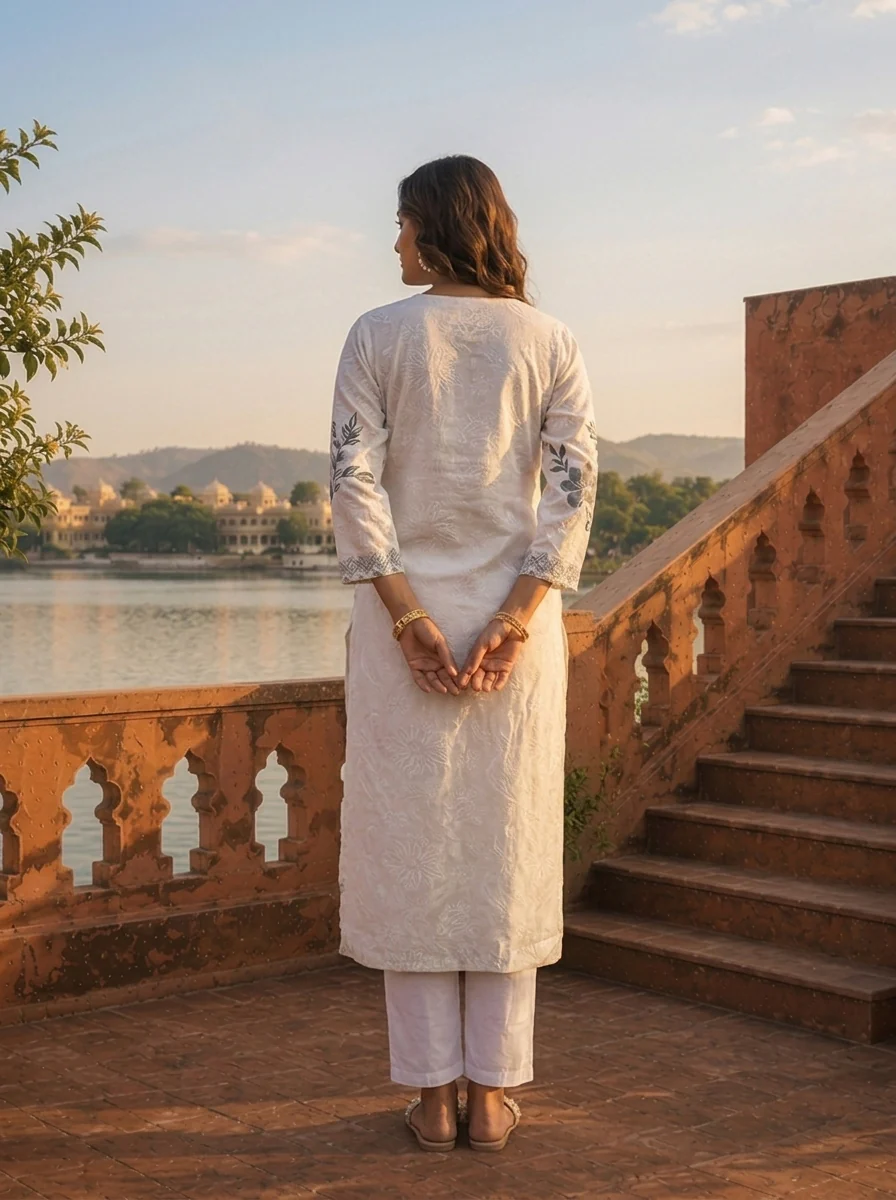 Black Muslin Floral Placement Printed Kurta - Image 3