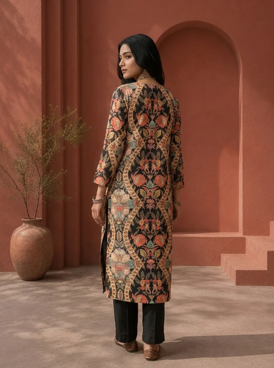 Black Muslin Multi Mughal Jaal Printed Two Piece Set - Image 2