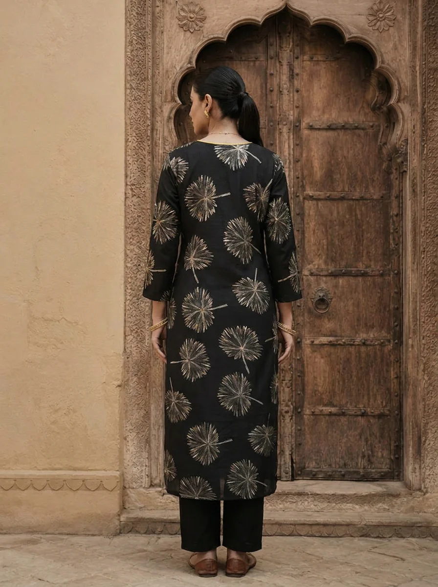 Black Printed Rayon Two Piece Set - Image 3