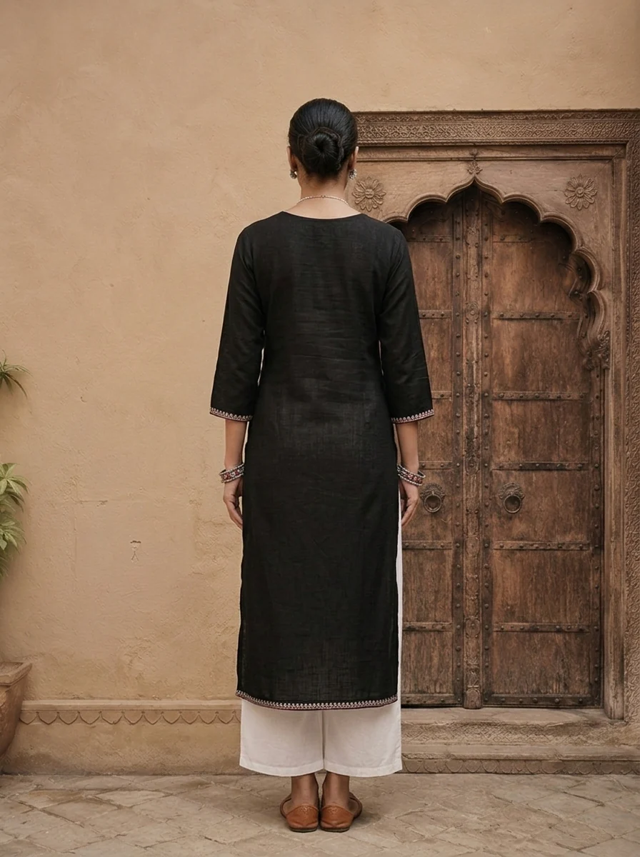 Black Rayon Heavy Floral Thread Embroidery Kurta - Image 3