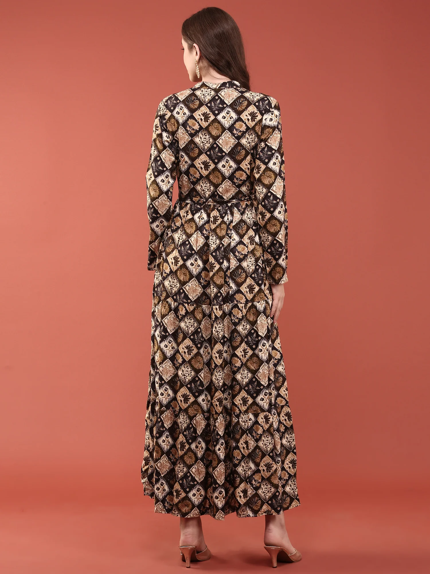 Black Rayon Printed Long Dress - Image 3
