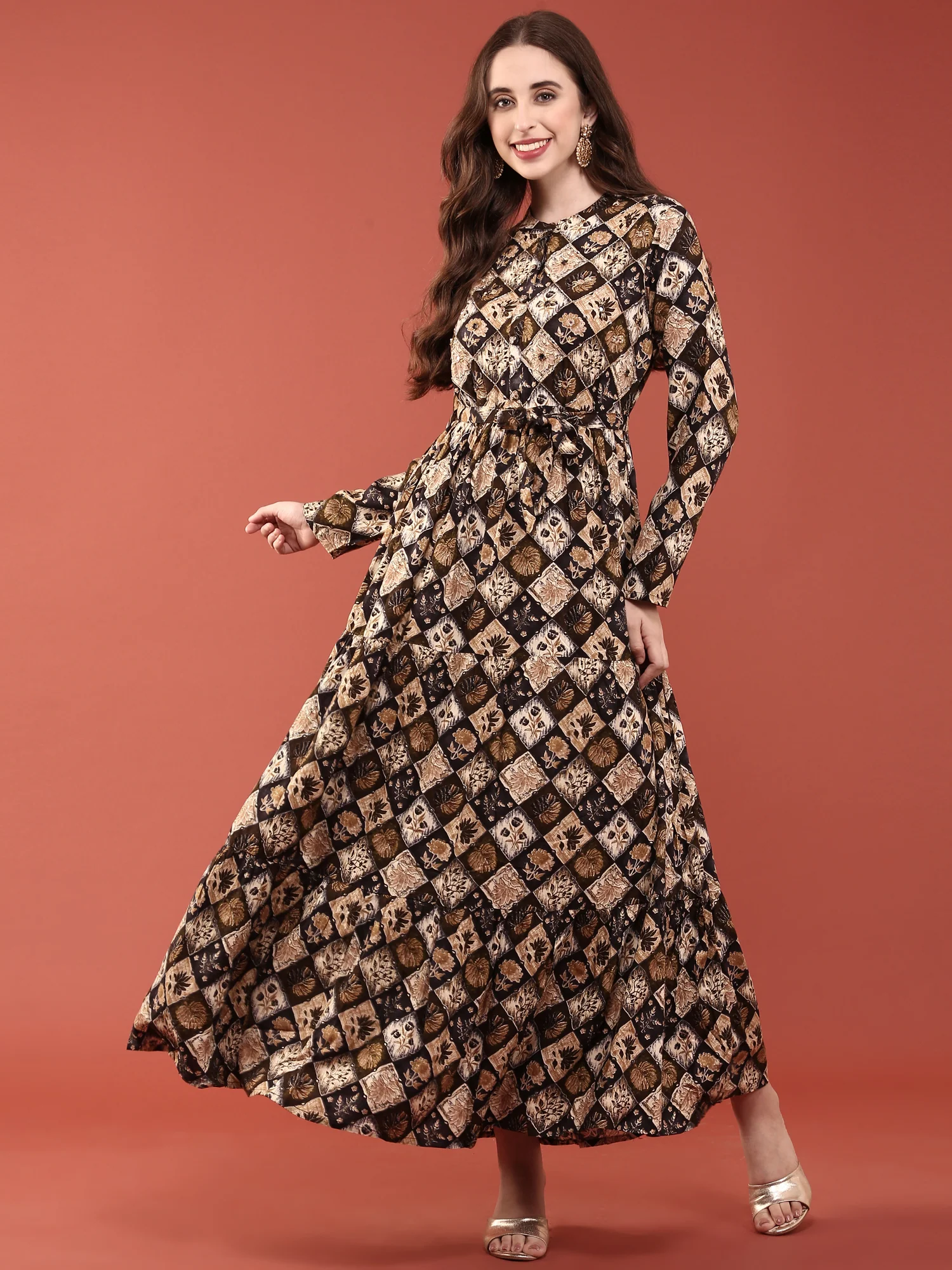Black Rayon Printed Long Dress - Image 5
