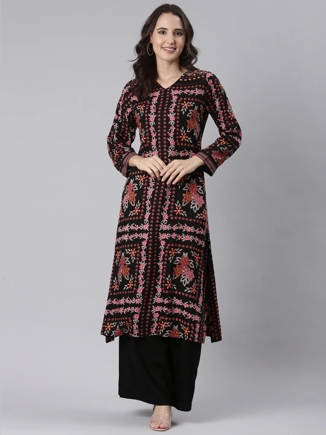 Black Rayon Printed With Palazzo Two Piece Set - Image 5