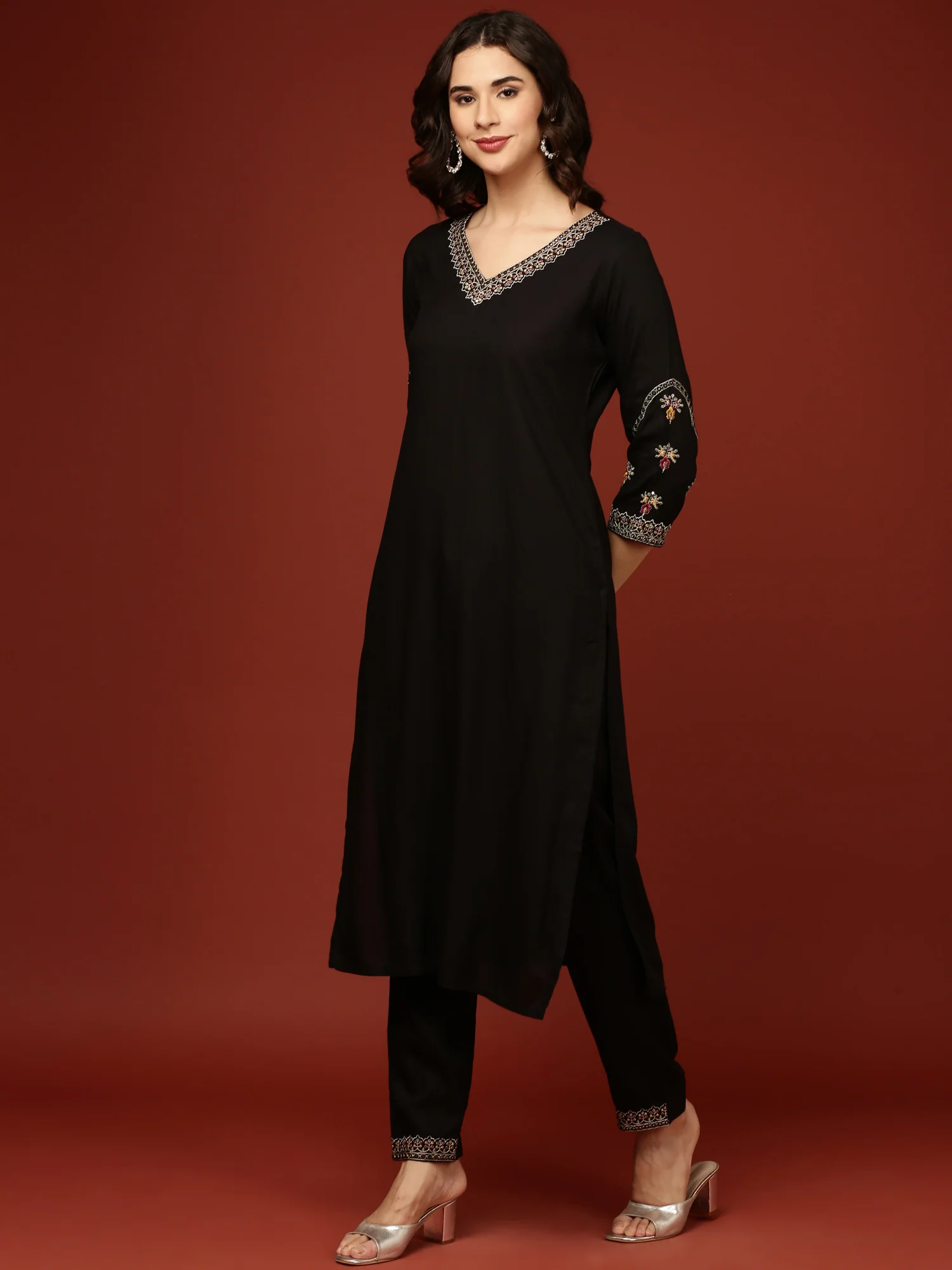 Black Rayon Three Piece Suit Set - Image 2