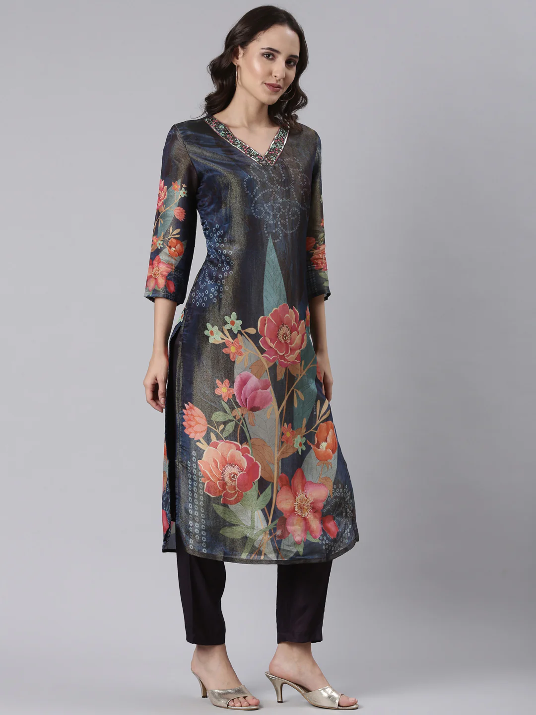 Black Tissue Printed Three Piece Set - Image 2