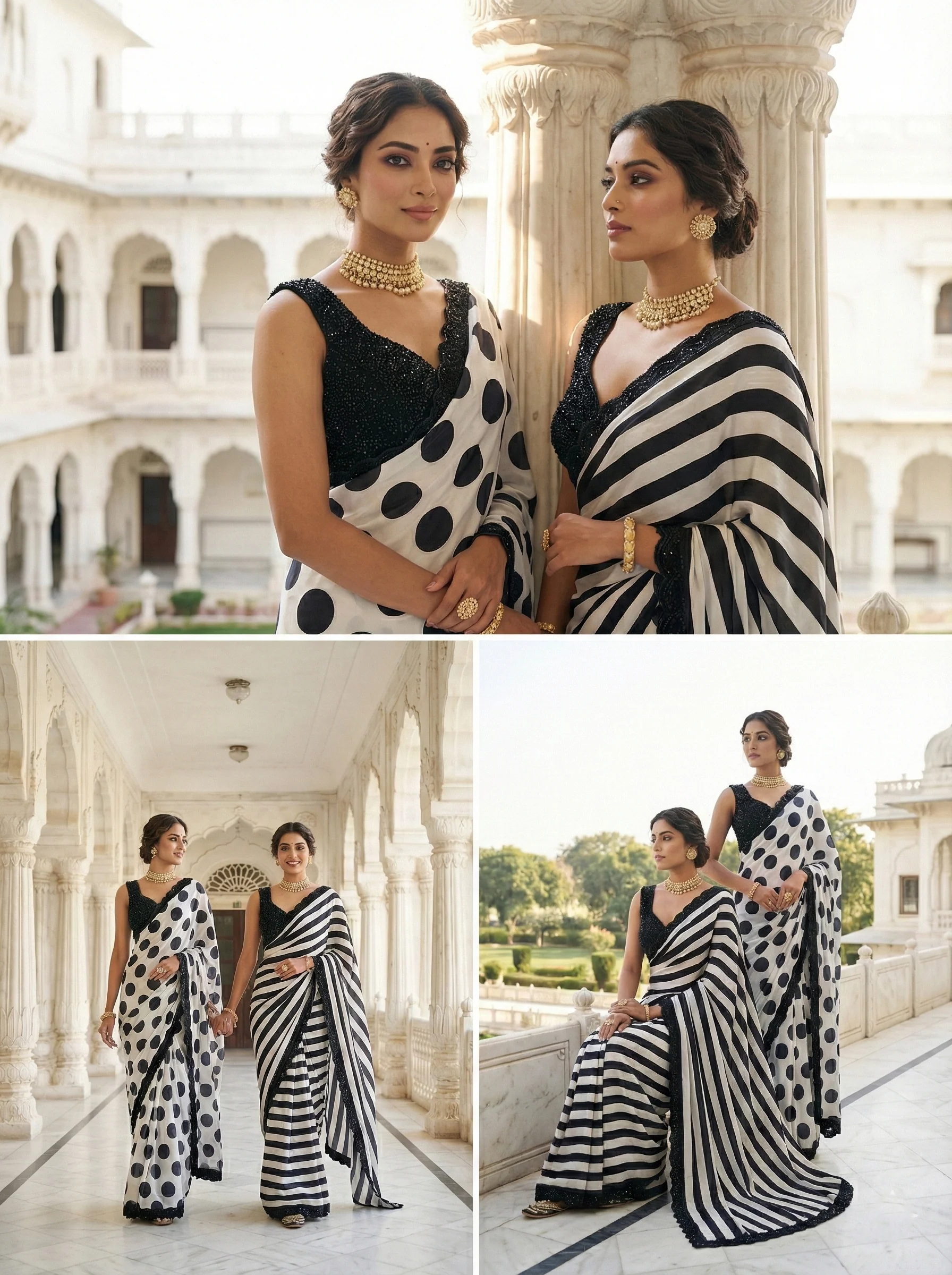 Black & White Silk Heavy Beads Saree With Readymade Blouse - Image 7