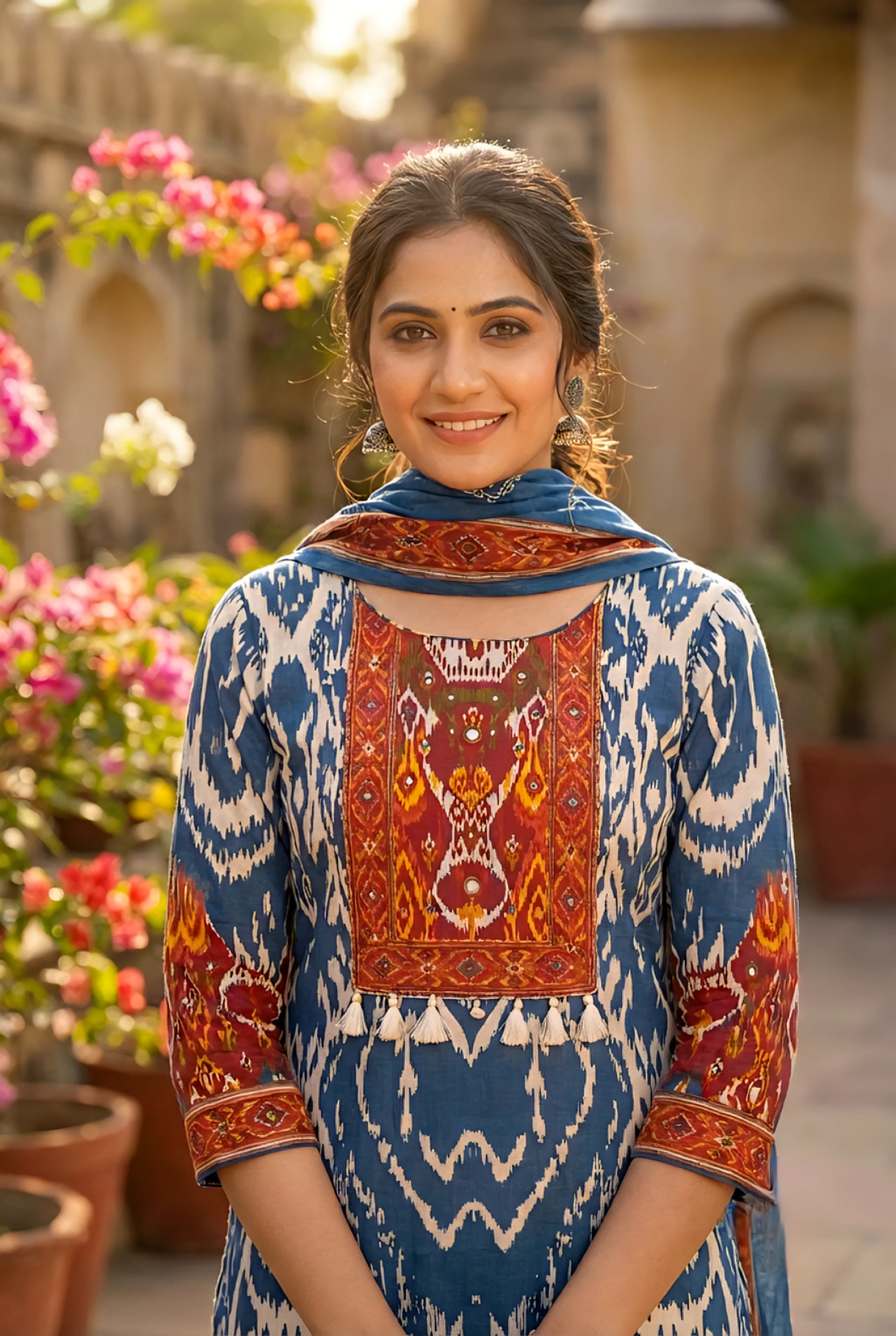 Blue Cotton Printed Three Piece Set - Image 4