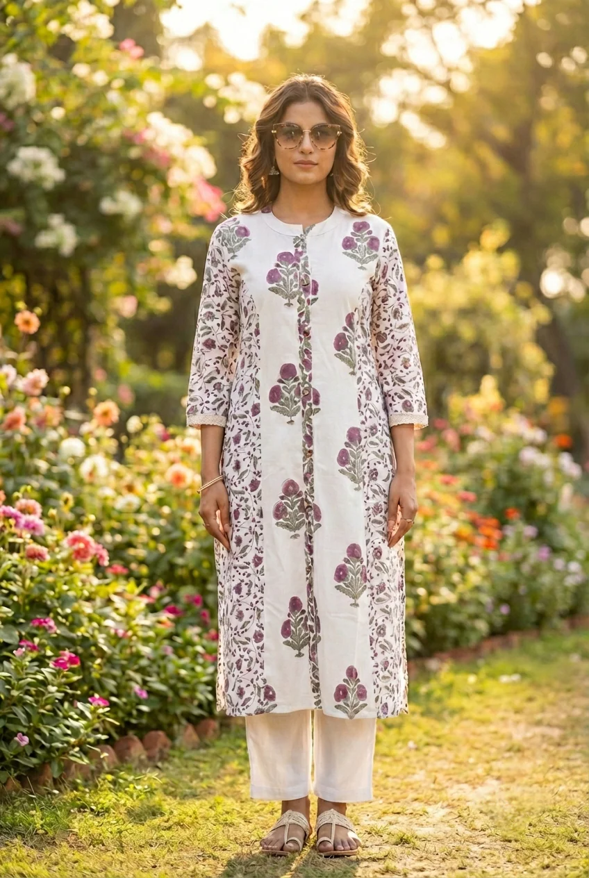 Lilac Cotton Printed Two Piece Set