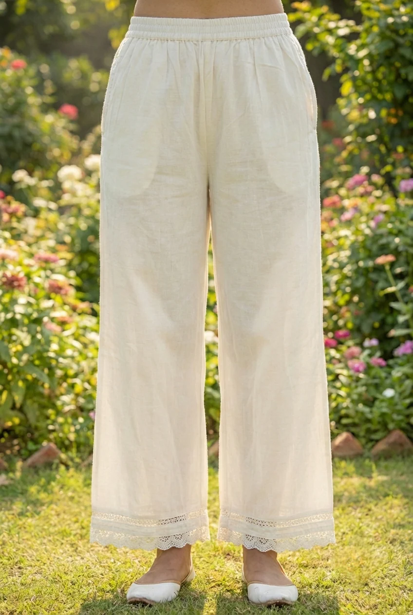 Blue Linen Floral Printed Three Piece Set - Image 6