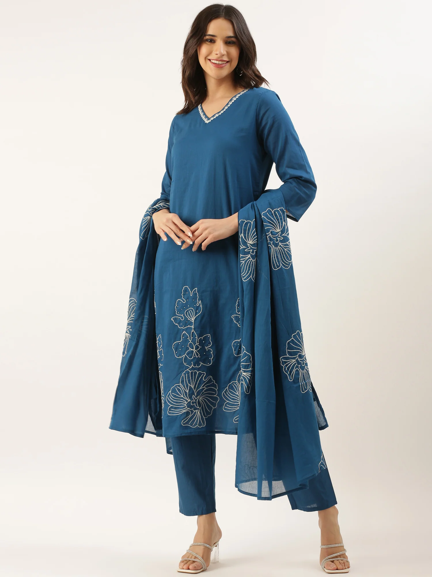 Blue Rayon Embroidery Three Piece Suit Set - Image 5
