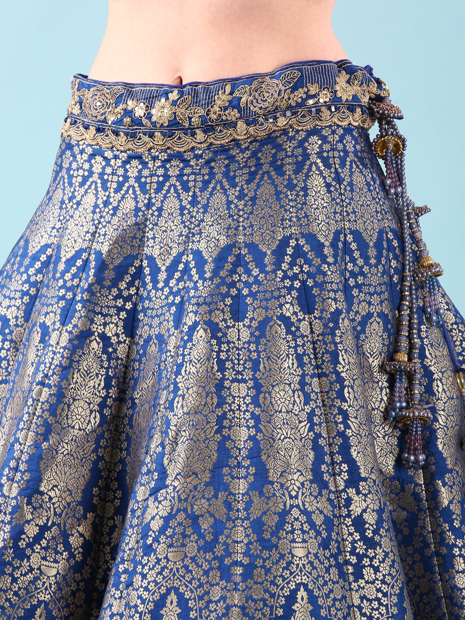 Blue Silk Hand Embroidery Ghagra Set - Image 6