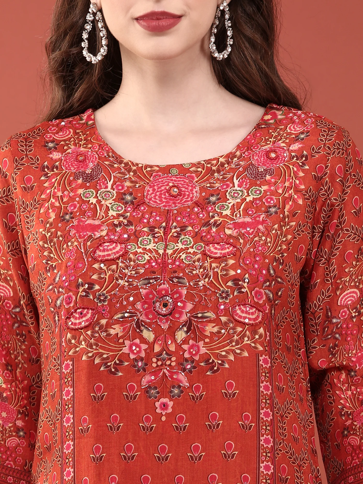 Blunt Orange Dola Silk Digital Print Three Piece Set - Image 4