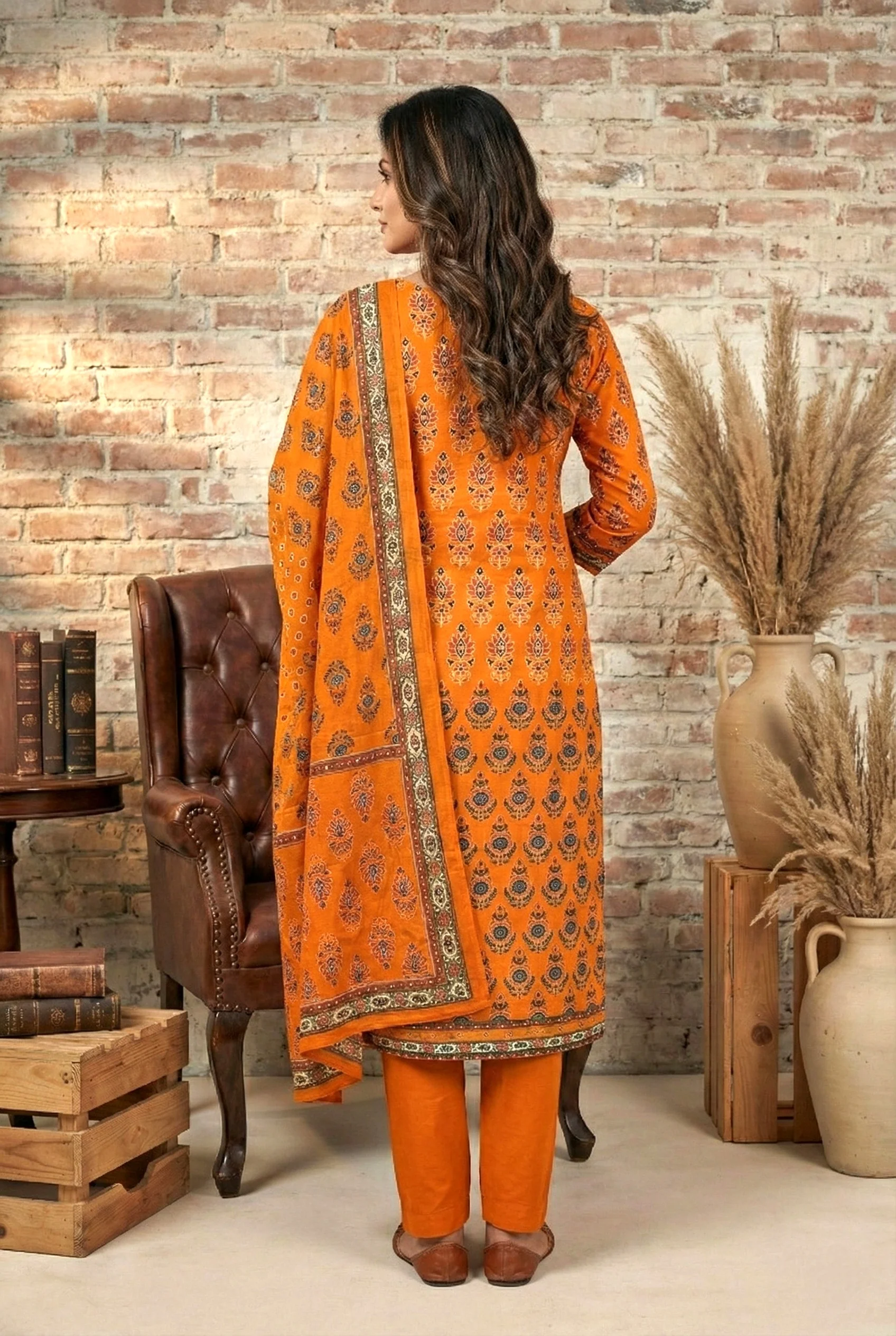 Blunt Orange Silk Mirror And Thread Embroidered Suit Set - Image 3
