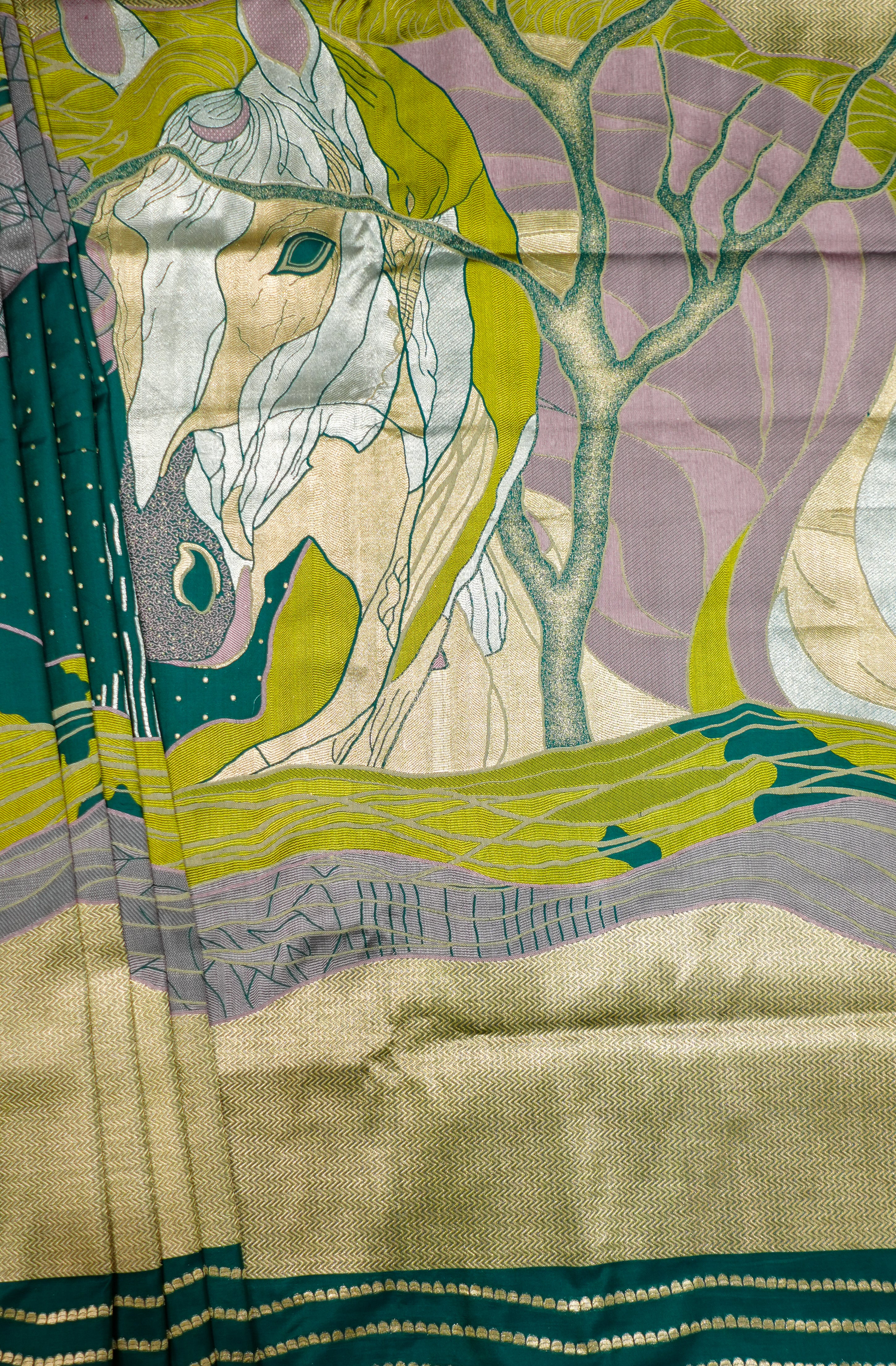 Bottle Green Banaras Silk Handwoven Saree - Image 2