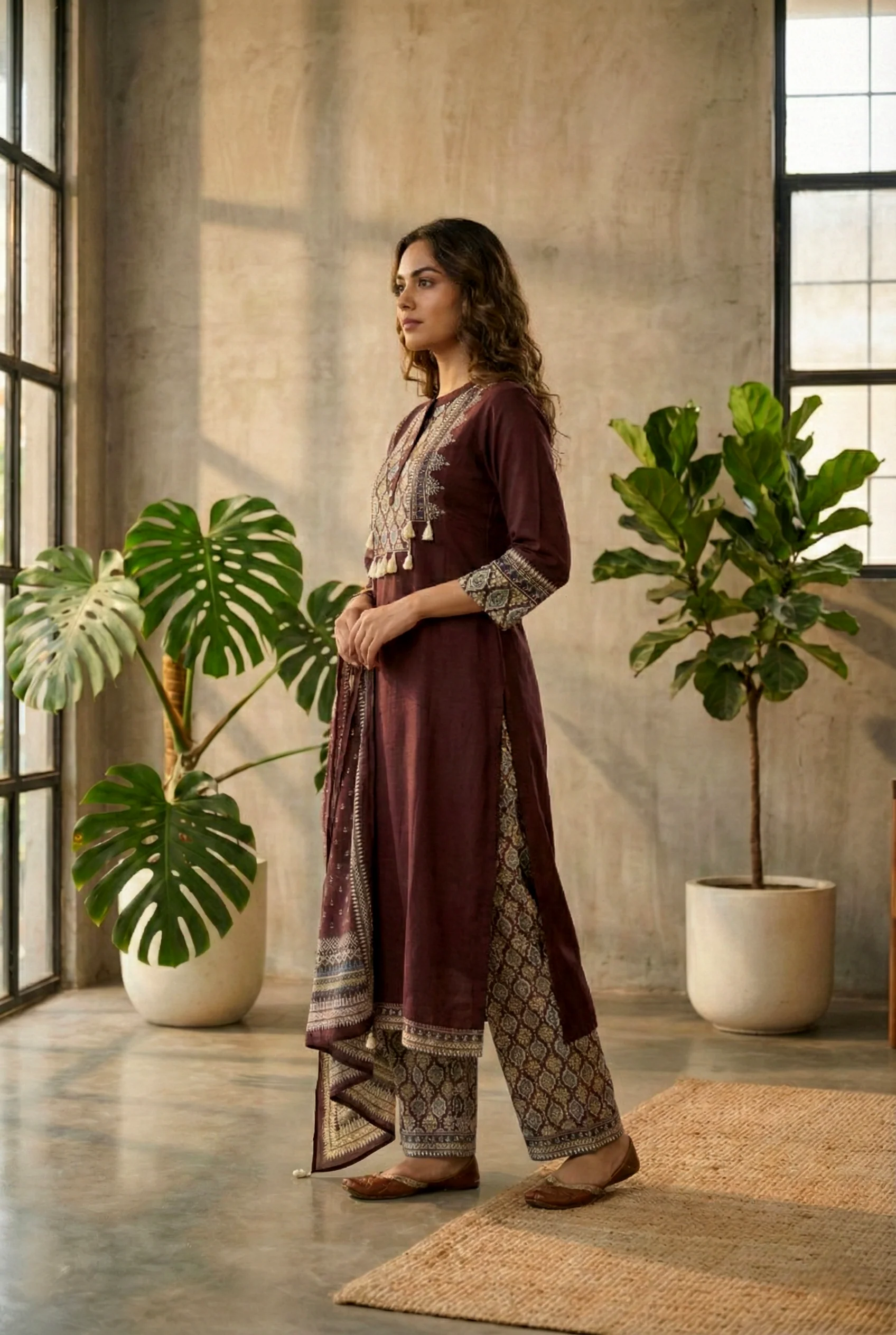 Brown Cotton Three Piece Set - Image 3