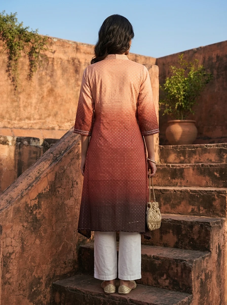 Brown Georgette Ombre Printed Kurta - Image 2