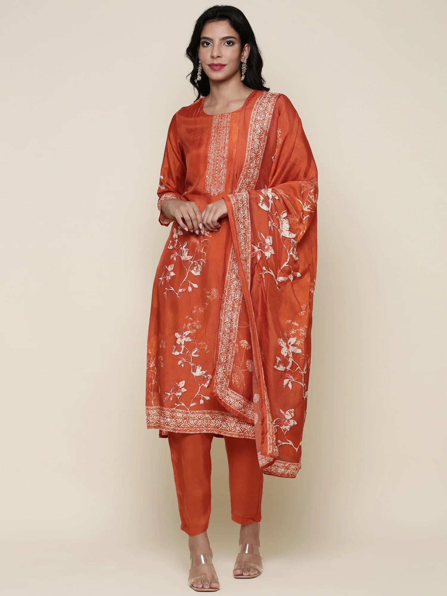 Burnt orange Dola silk three piece suit set - Image 2