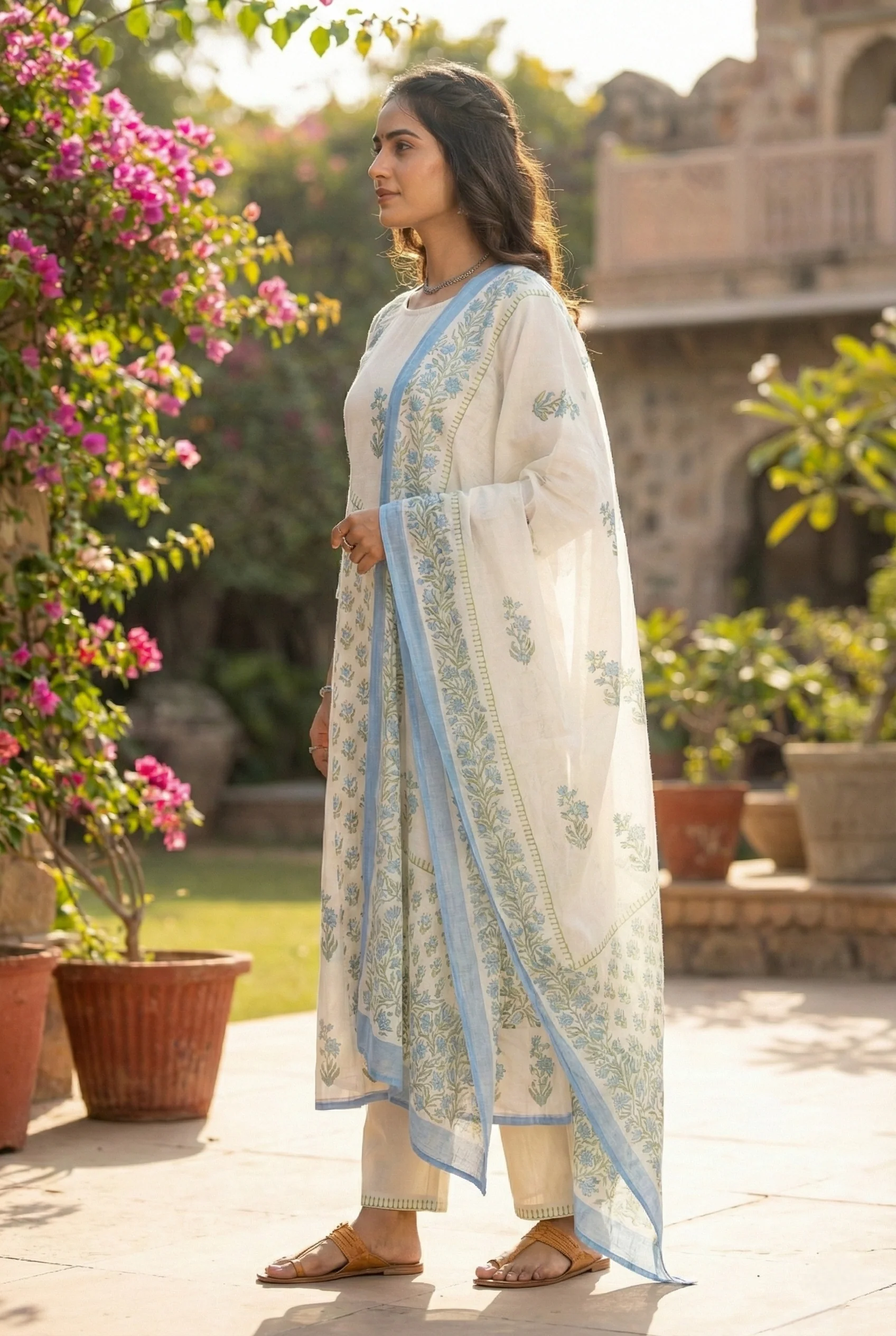 Cream Chanderi Three Piece Set - Image 2