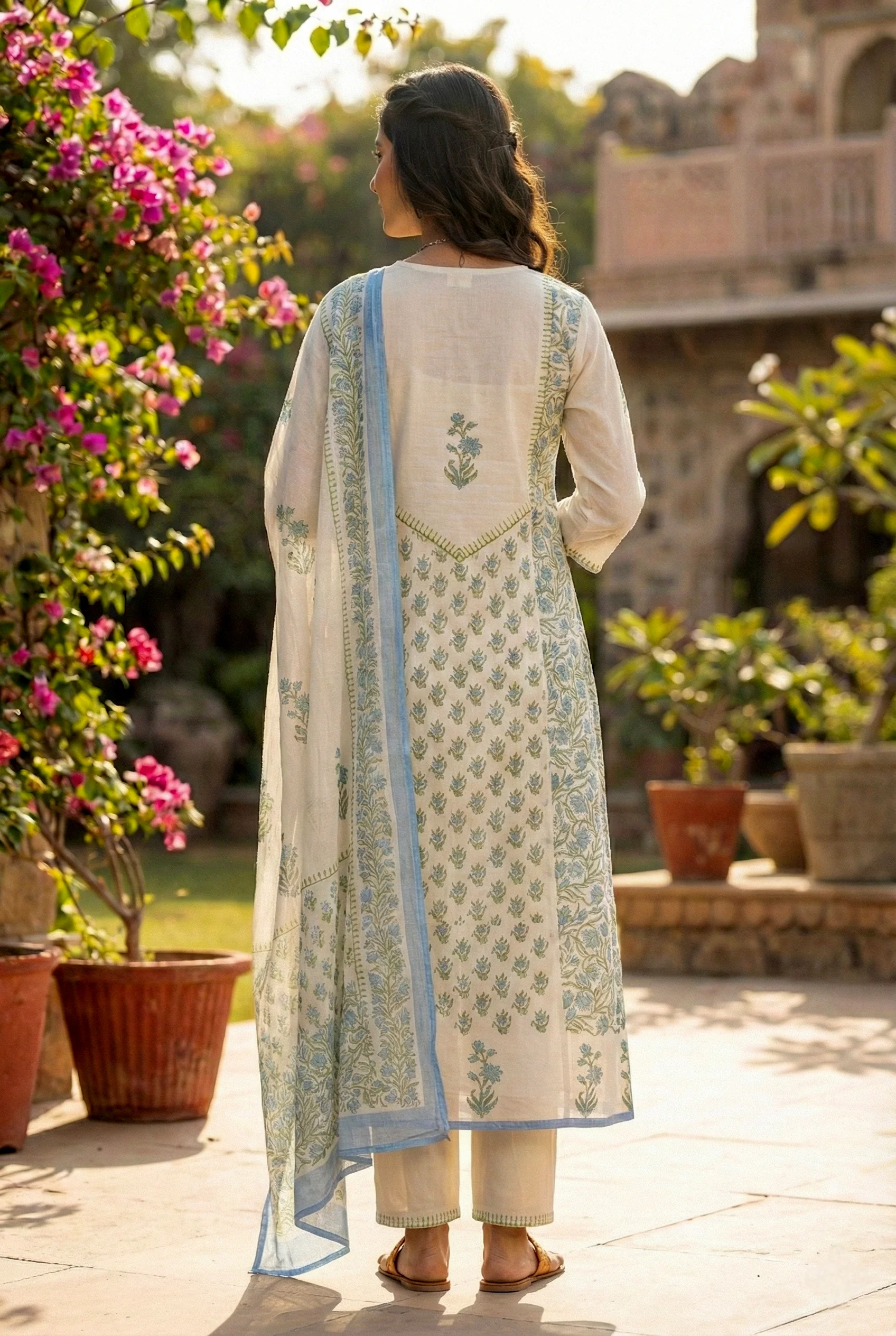 Cream Chanderi Three Piece Set - Image 3