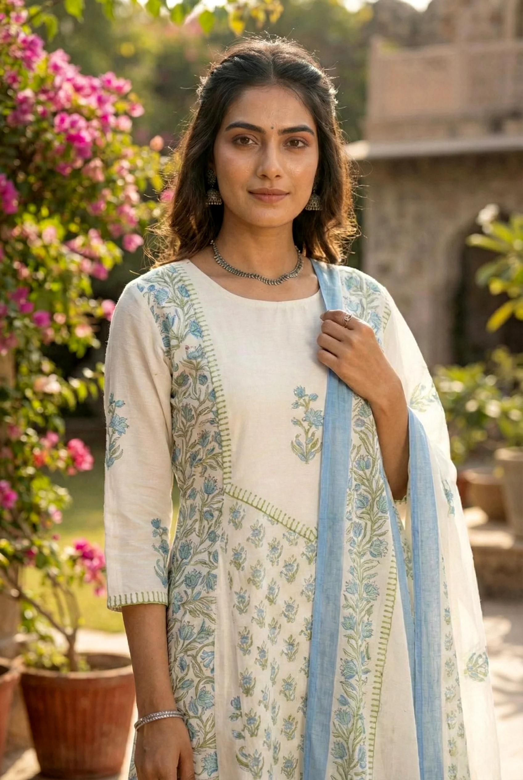 Cream Chanderi Three Piece Set - Image 4