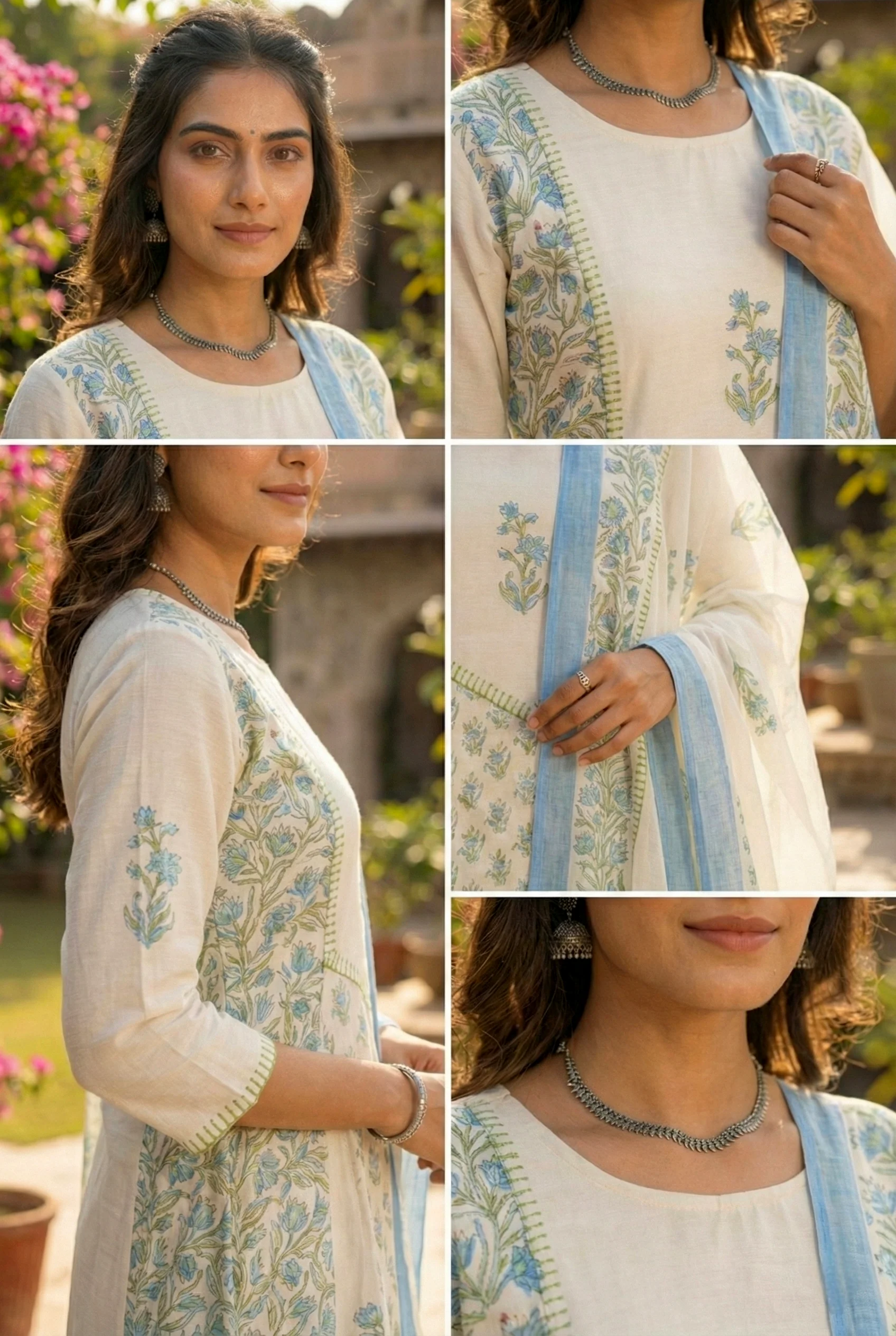 Cream Chanderi Three Piece Set - Image 5