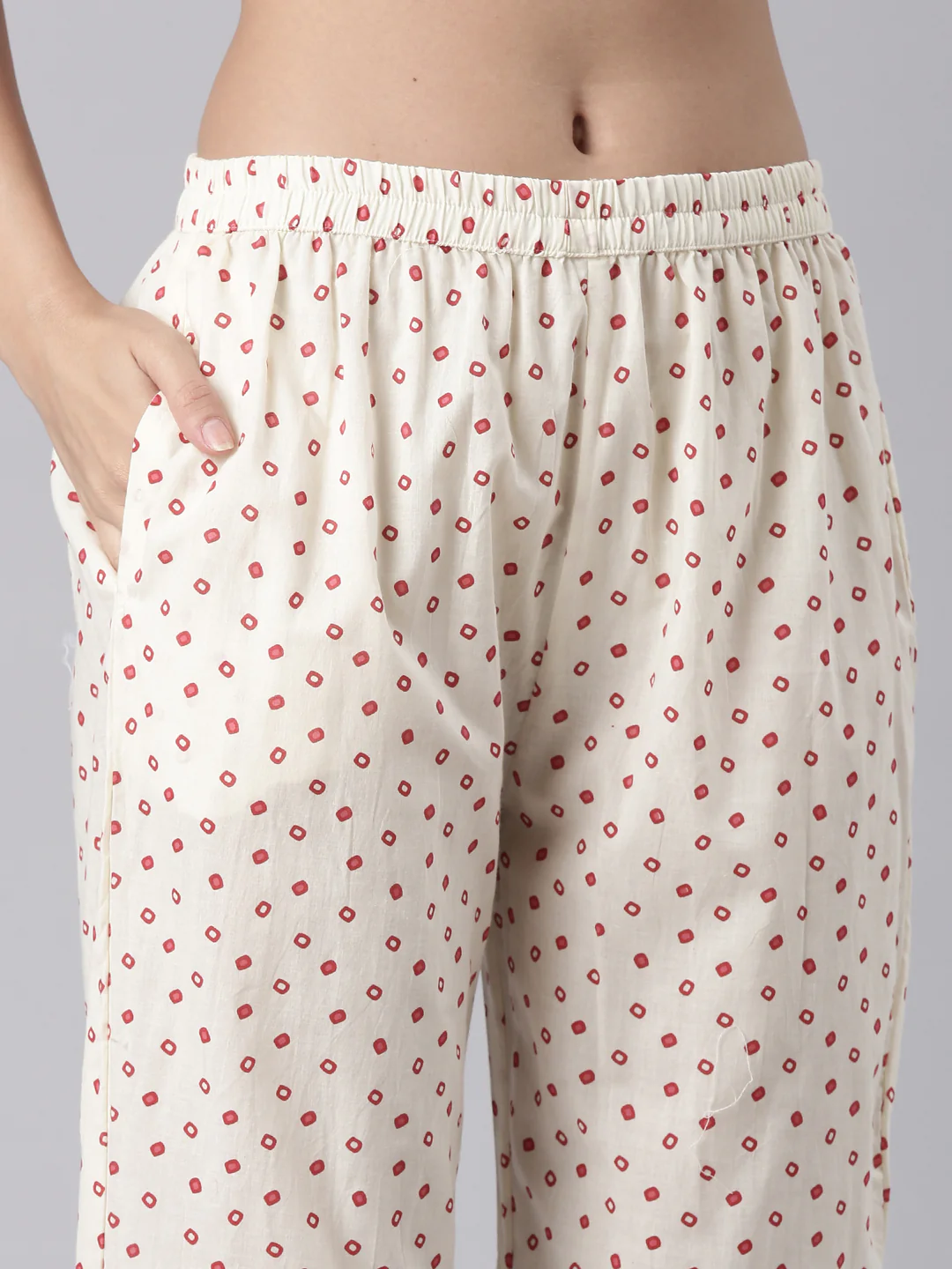 Cream Cotton Printed Three Piece Set - Image 6