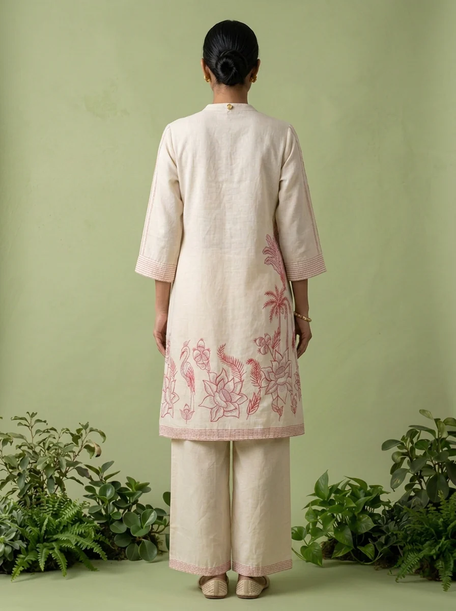 Cream Cotton Printed Two Piece Set - Image 2