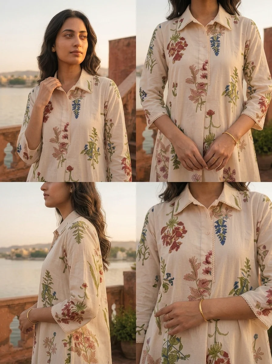 Cream Cotton Scattered Wildflower Motifs Printed Co-ord Set - Image 6