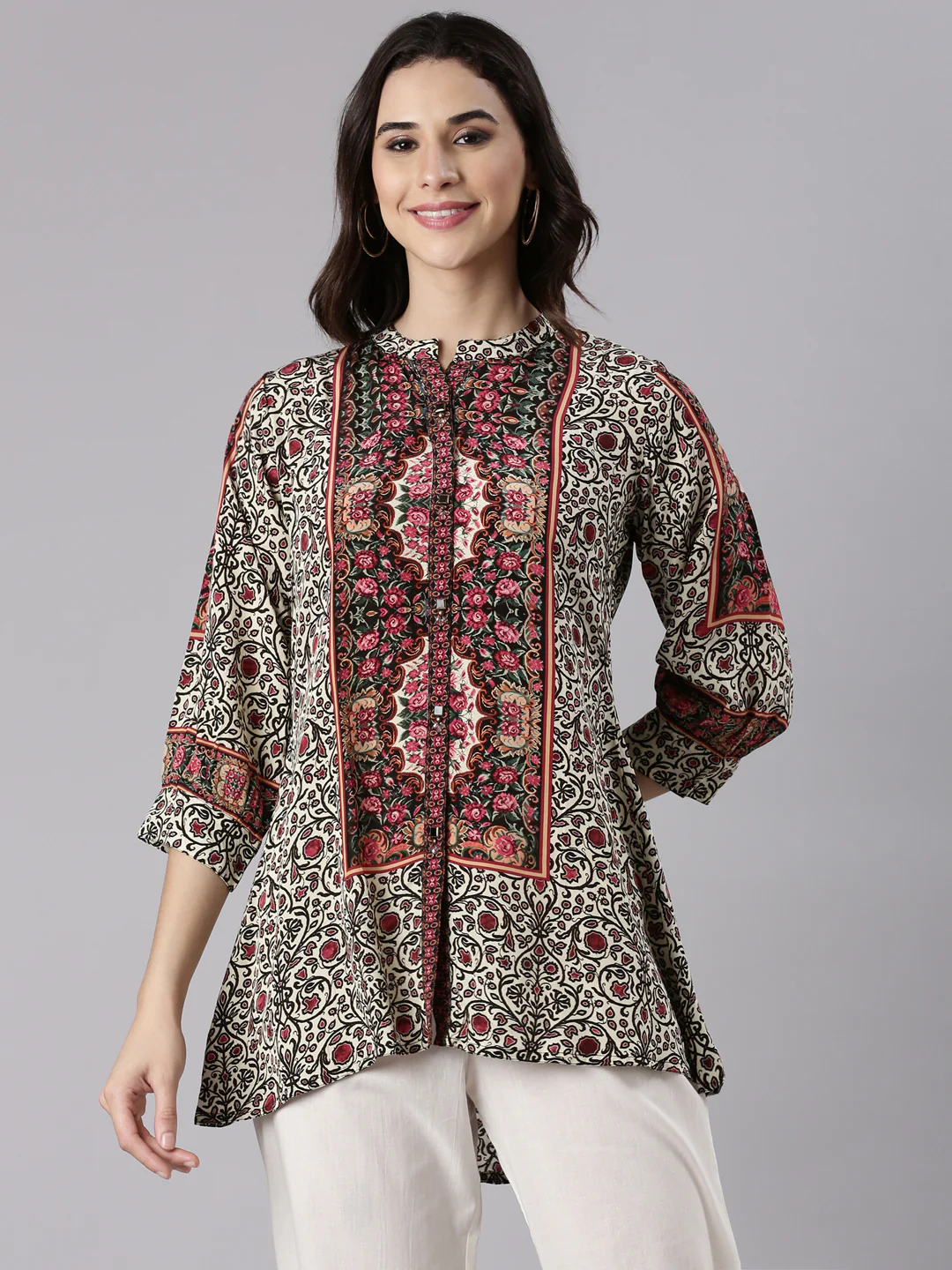 Cream Crepe Kalamkari Print Top - Image 2