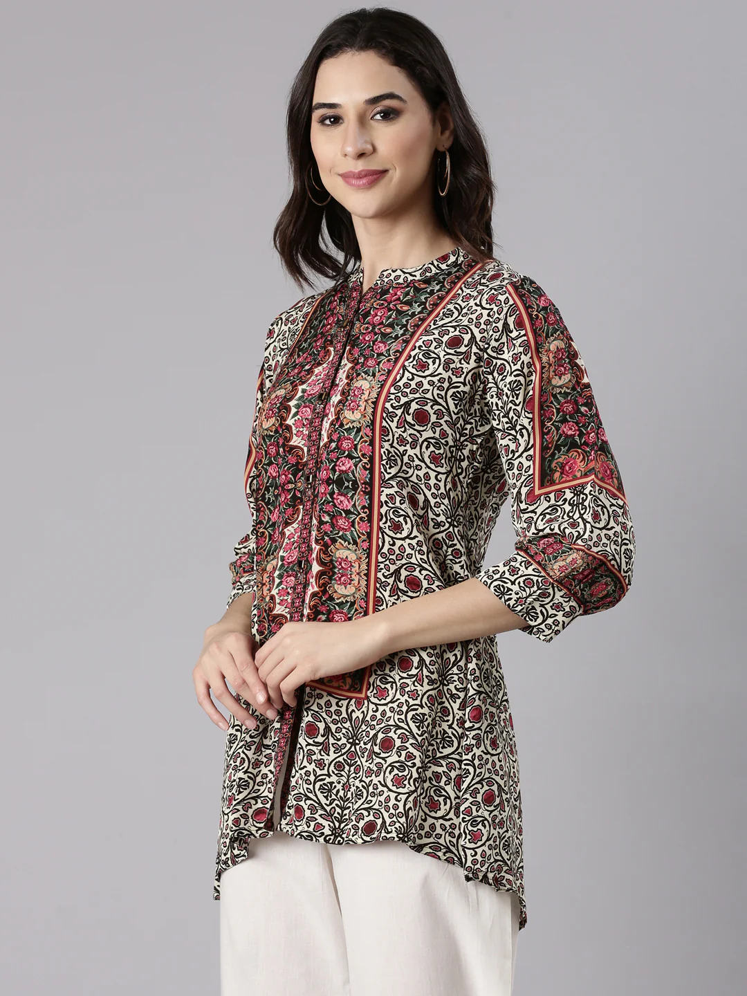 Cream Crepe Kalamkari Print Top - Image 3