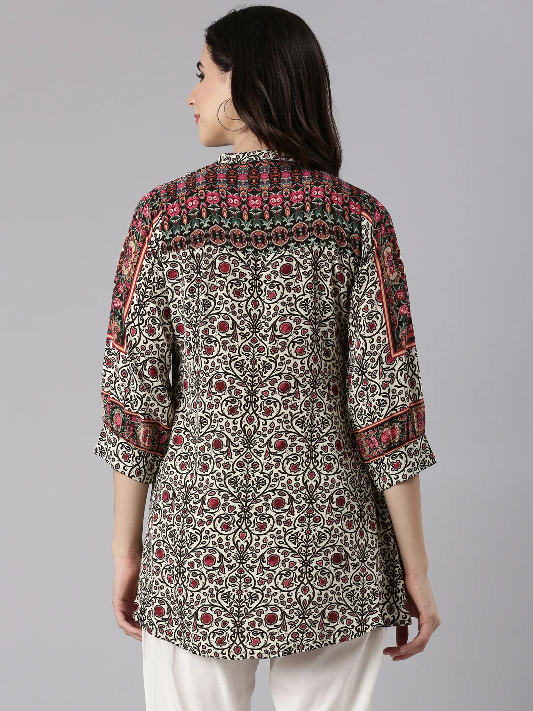 Cream Crepe Kalamkari Print Top - Image 5