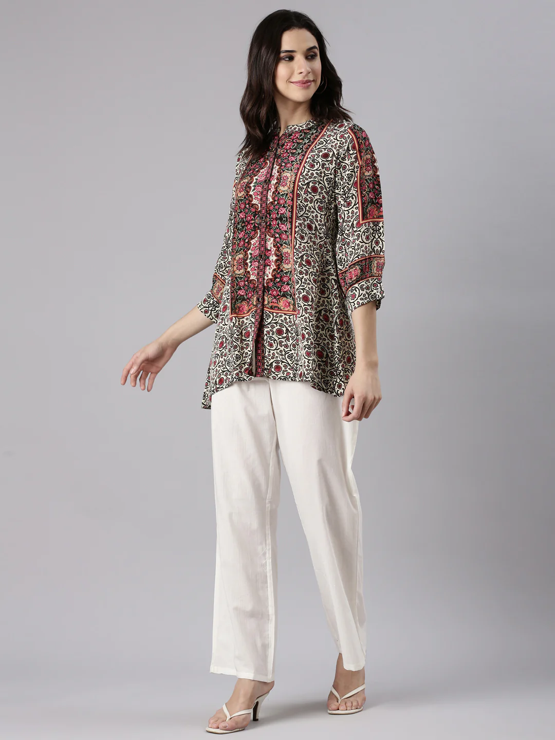 Cream Crepe Kalamkari Print Top - Image 6