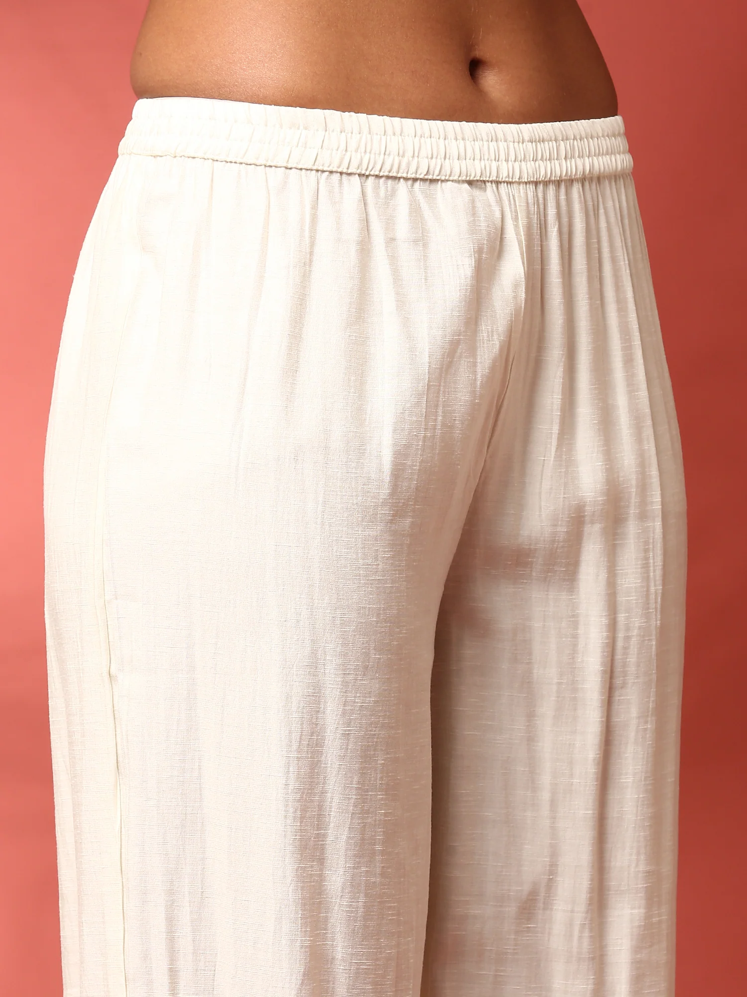 Cream Linen Fabric Thread work three piece suit set - Image 6