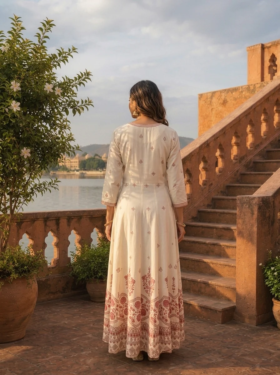 Cream Rayon Floral Ethnic Motif Printed Dress - Image 3